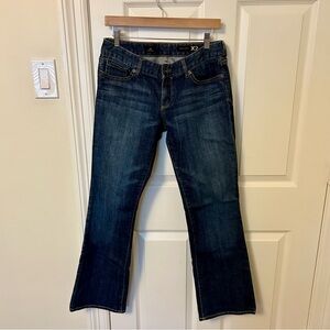 X2 Jeans. Denim with gold stitching.